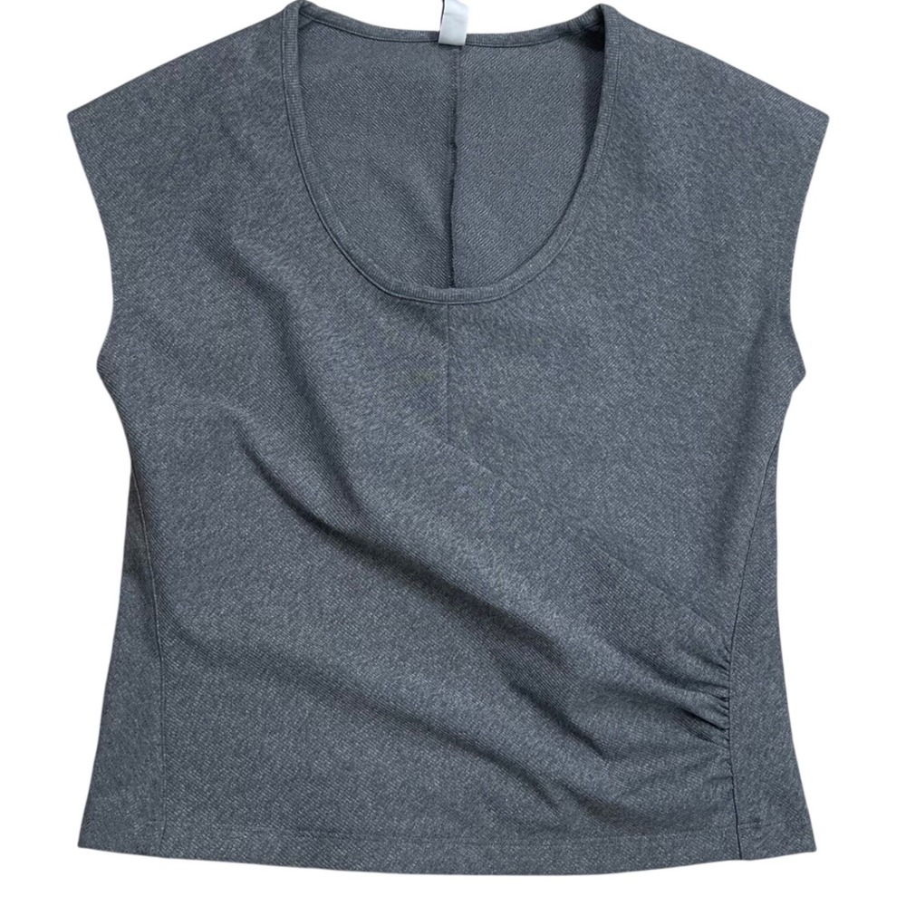 Athleta Womens Small Grey Sleeveless Scoop Neck Side Ruched Wrap Front Top